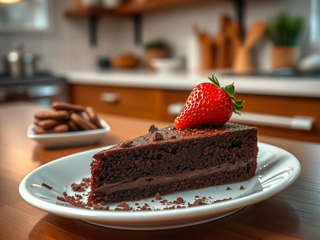 A high resolution image of a slice of rich Chocolate