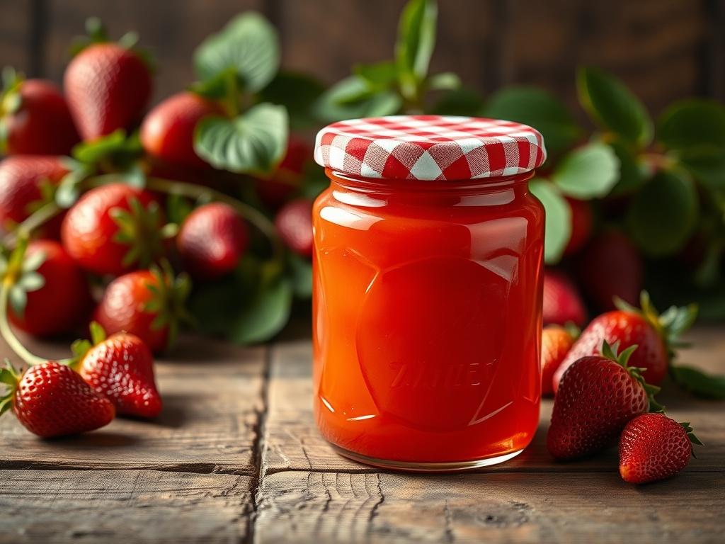 A high resolution image of a jar of Strawberry Jam