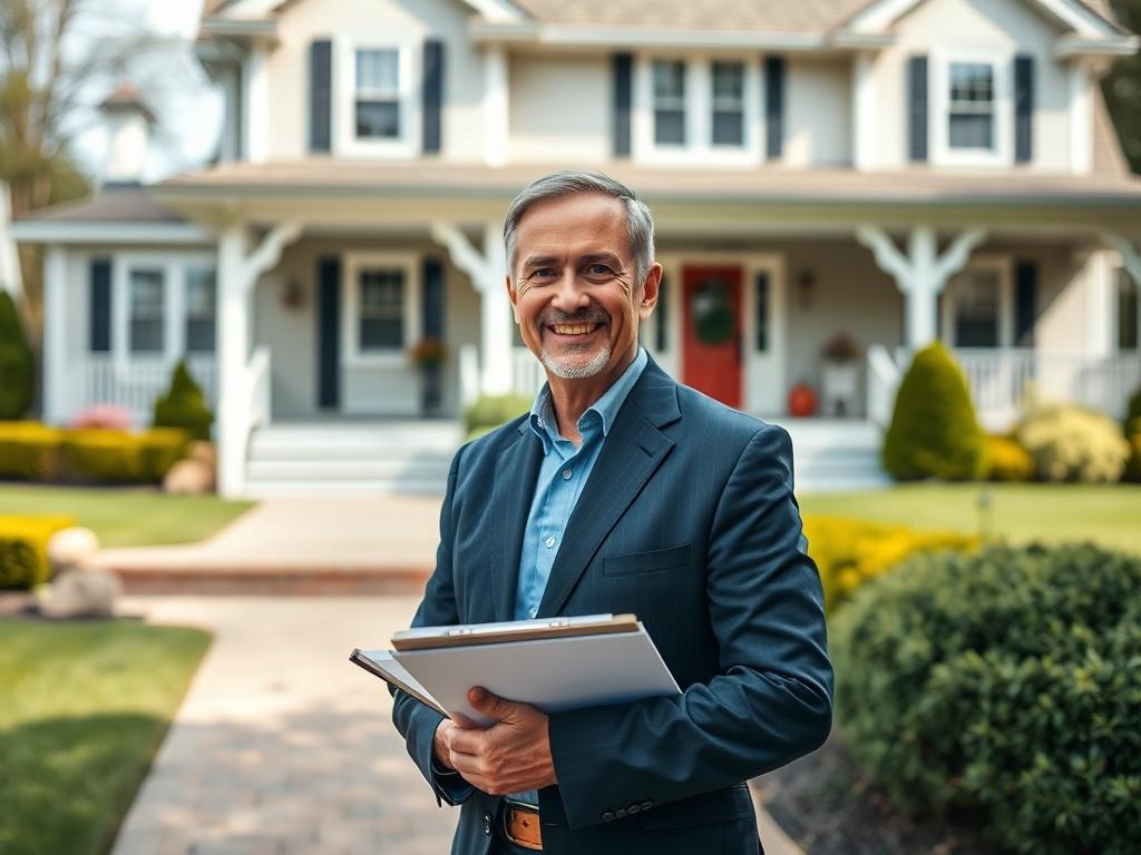 A close up shot of a confident real estate agent