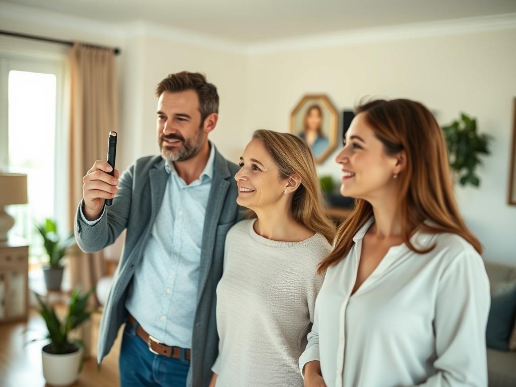 A close up of a real estate agent guiding a