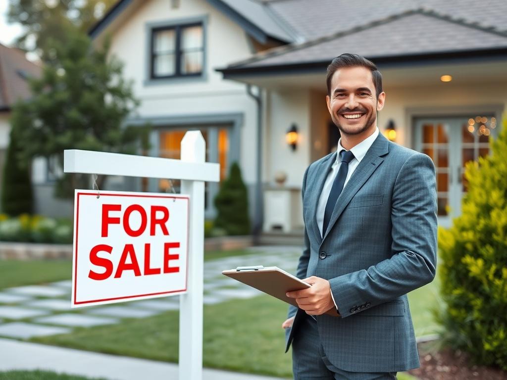 A close up shot of a real estate agent standing