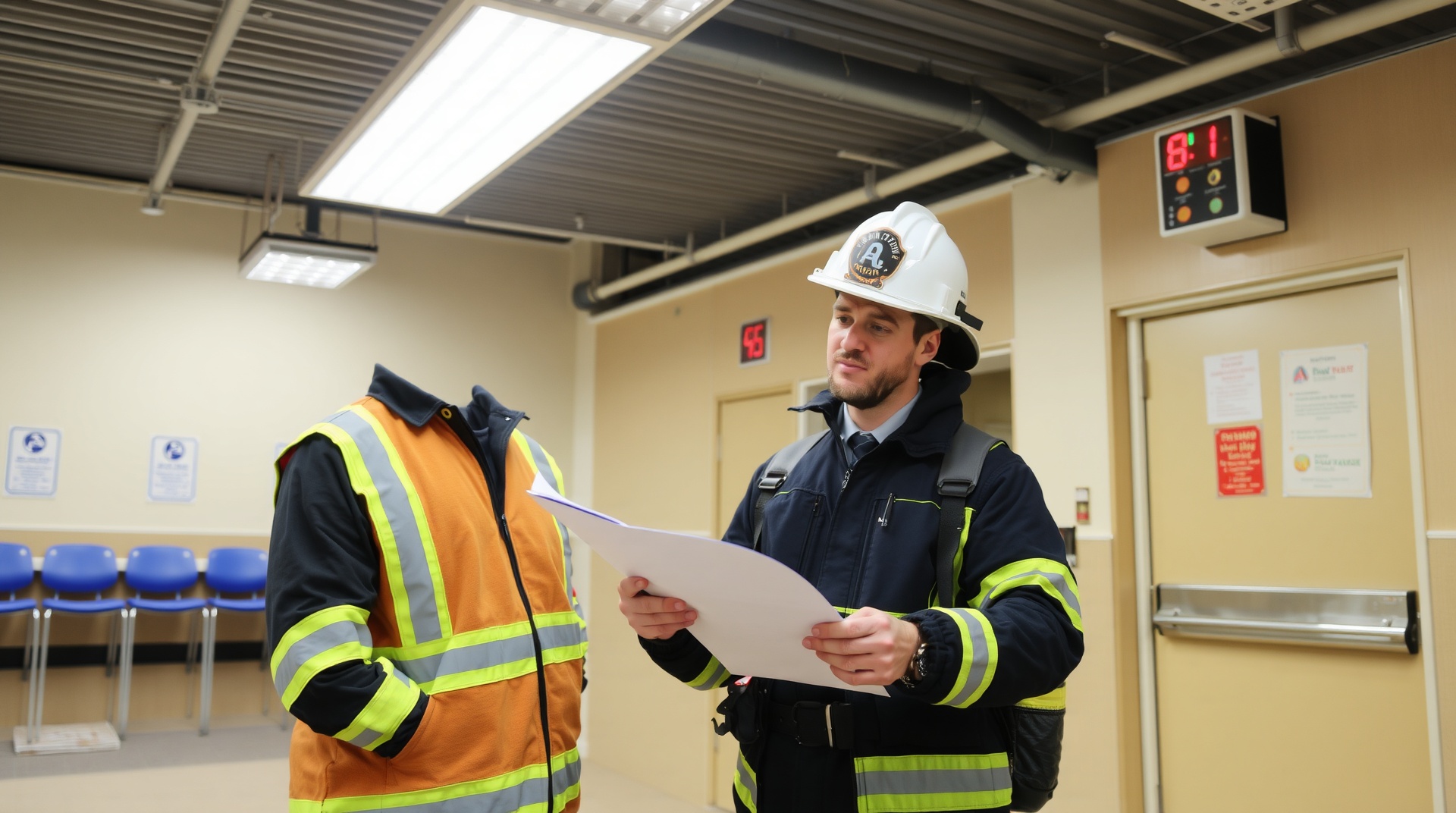 Fire safety professional conducting assessment