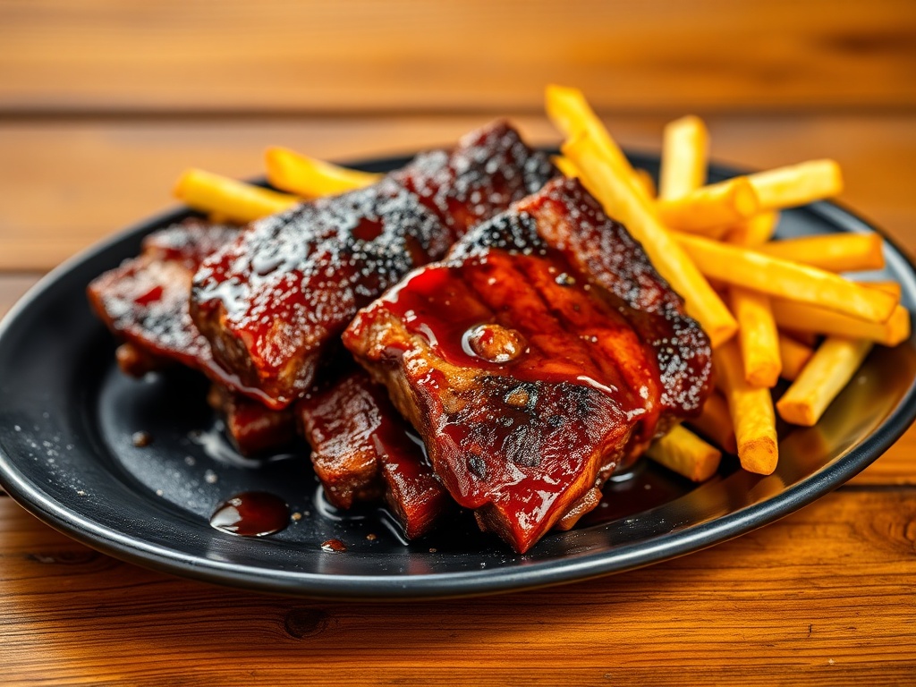 Charred rib tips and crispy golden fries