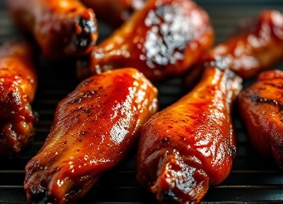 Smoky grilled BBQ wings with glaze