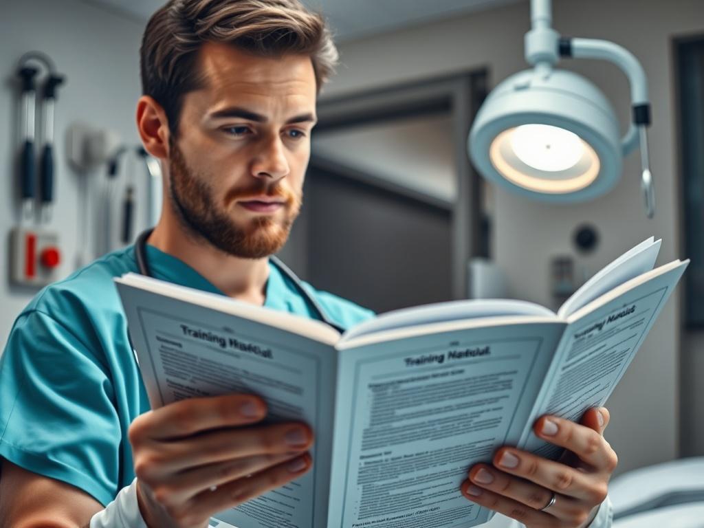 A close up shot of a healthcare professional reading a