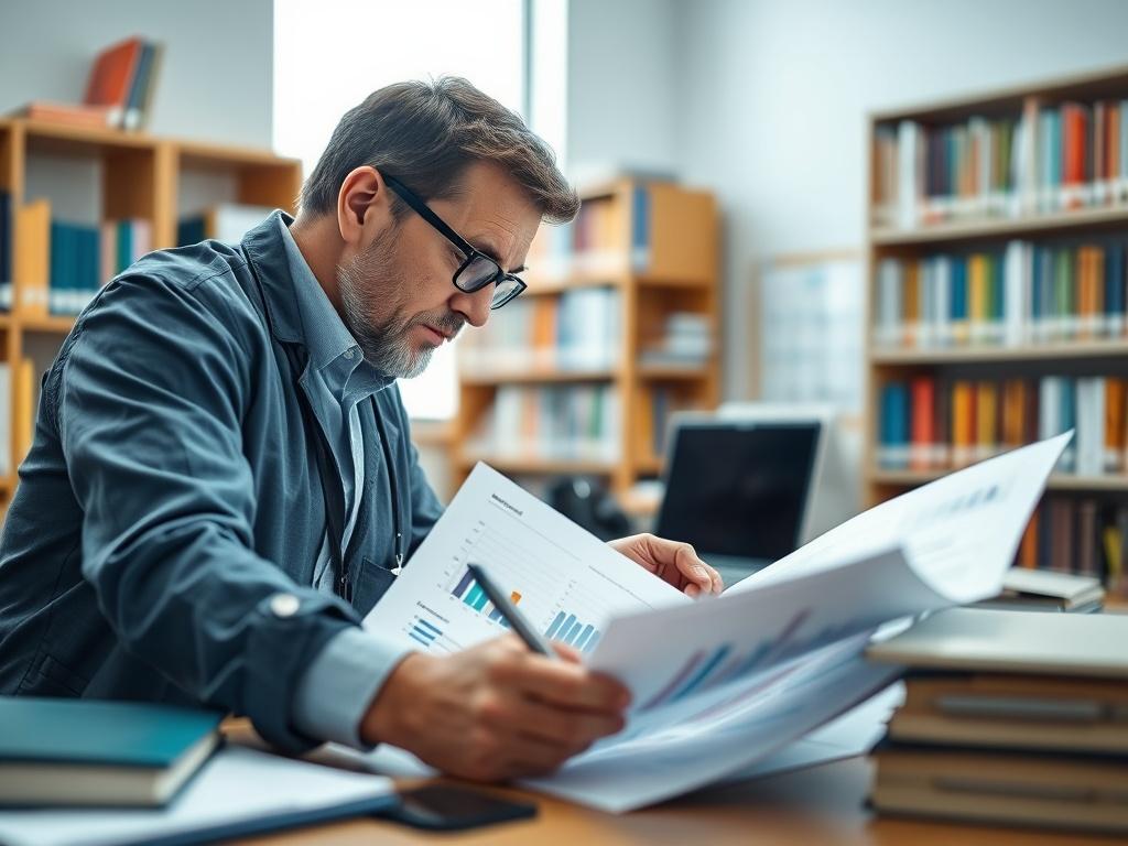 A close up shot of a curriculum specialist analyzing educational