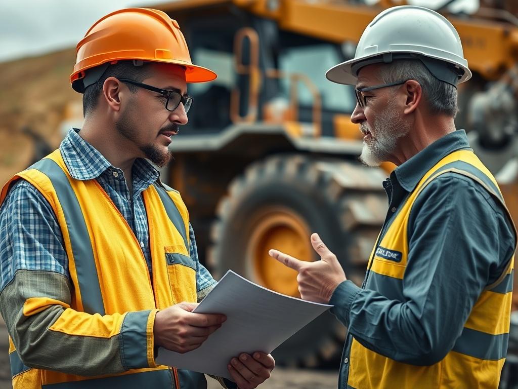 A close up shot of a construction manager discussing project