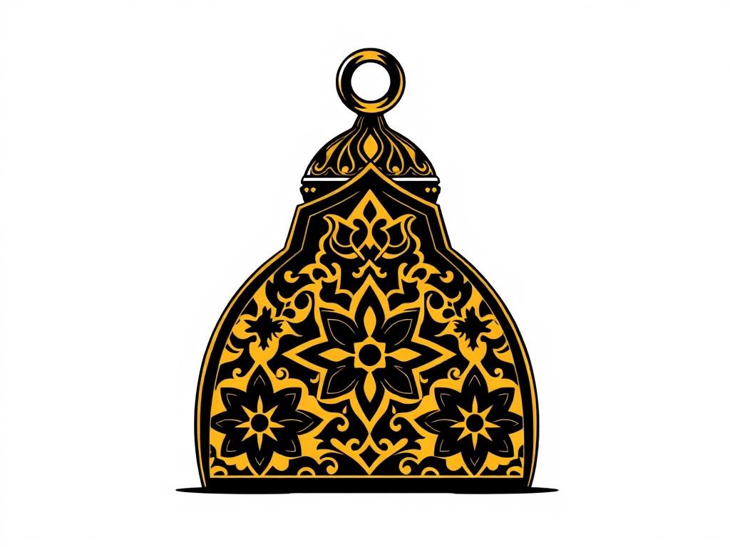 A beautifully crafted souvenir item, such as a decorative Moroccan tile, featuring intricate patterns in black and gold. The tile is showcased against a simple background, highlighting its craftsmanship and elegance.