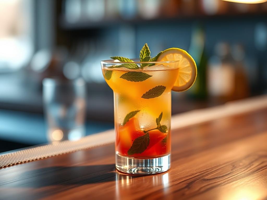 **Prompt for AI Image Generation:**
Create a realistic high-resolution photo that captures the essence of "Crafting the Perfect Cocktail for Your Event." The composition should be simple and clear, focusing solely on a beautifully crafted cocktail. The subject should be a close-up of a meticulously prepared cocktail, showcasing vibrant colors and intricate details—perhaps a classic martini or a colorful mojito, garnished with fresh mint leaves and a slice of citrus on the rim of the glass.
The background