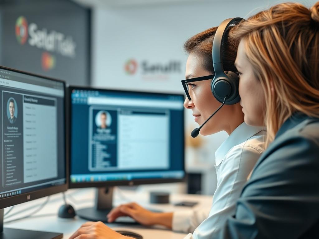 A close up shot of a customer support agent interacting