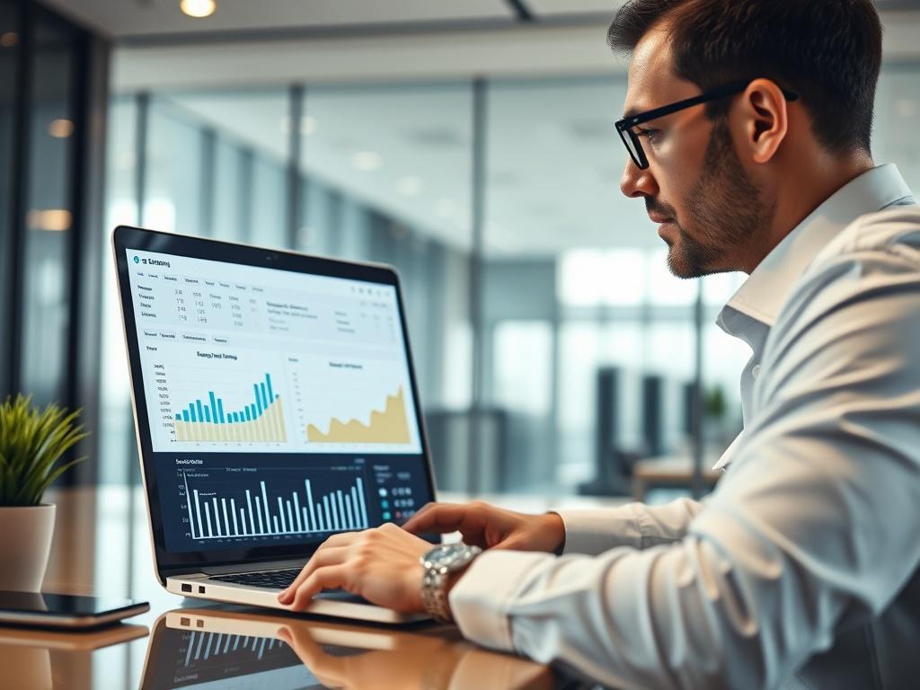 A hyper realistic image of a professional consultant reviewing data