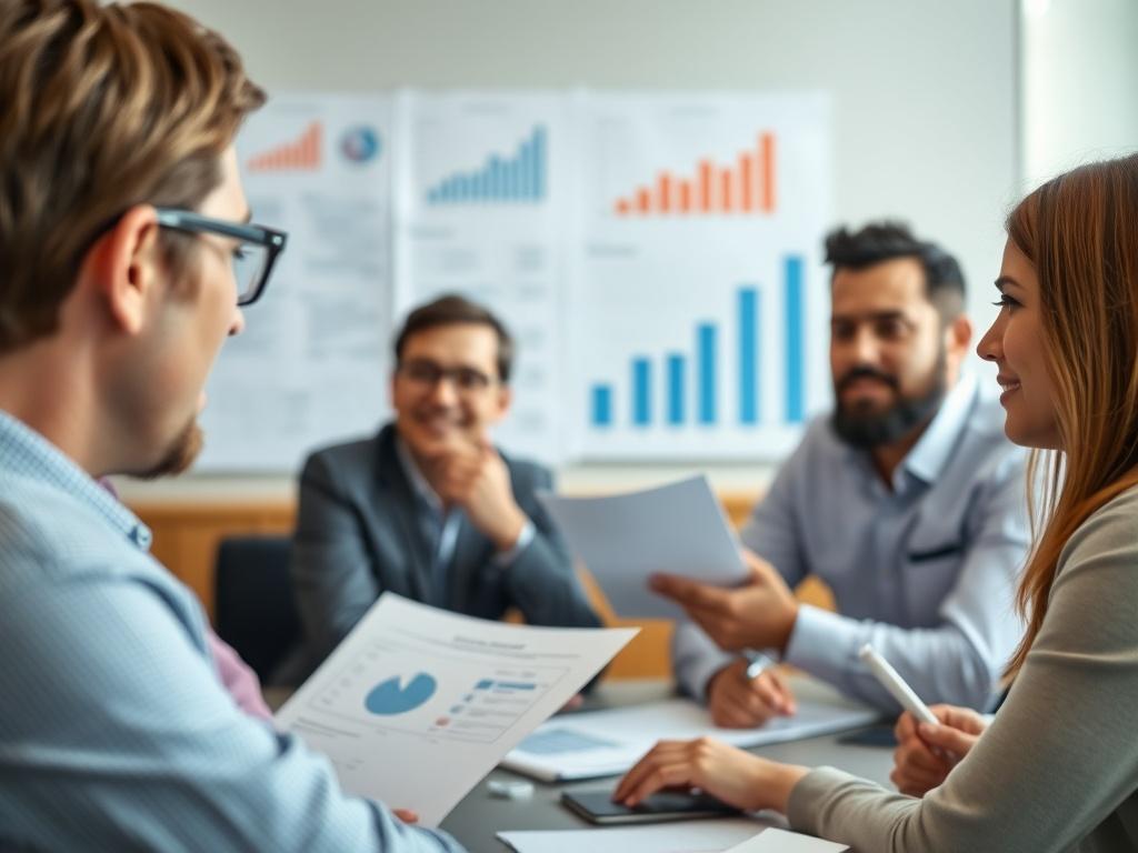 A close up image of a confident consultant presenting a