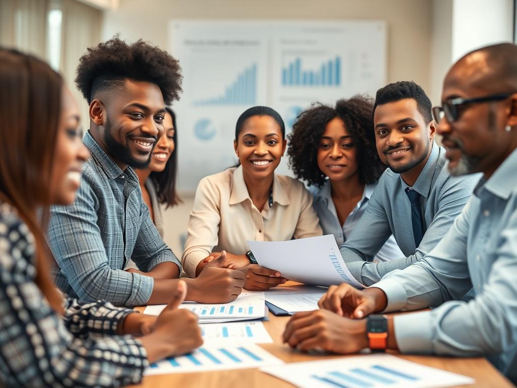 A focused image of a diverse group of professionals in
