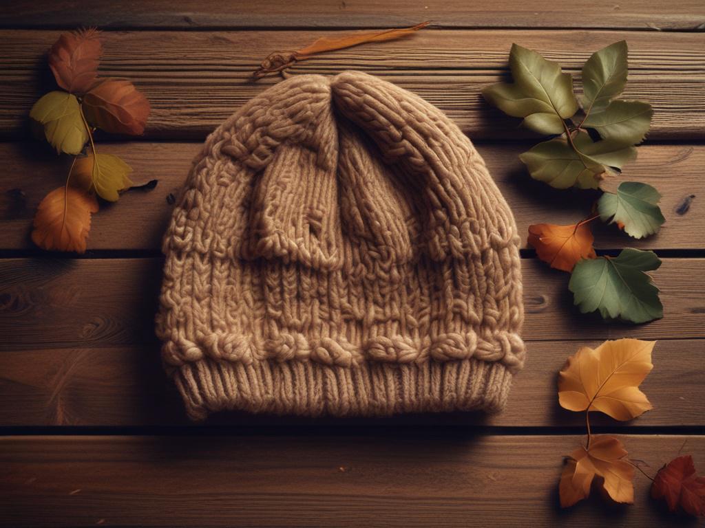 a stylish alpaca wool hat displayed on a rustic wooden