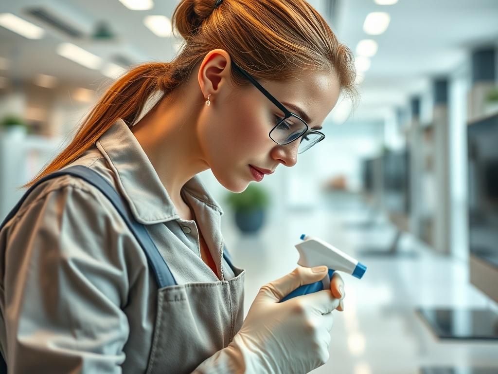 A hyper realistic close up shot of a janitorial worker