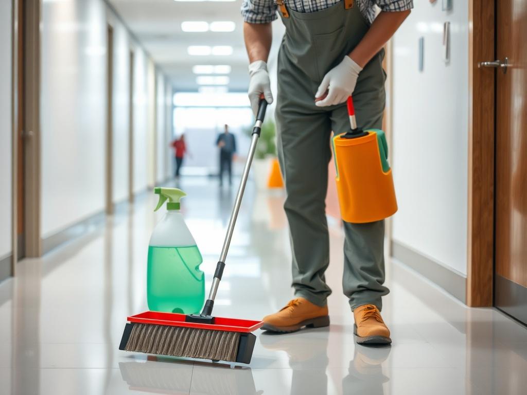 A hyper realistic close up shot of a janitor using