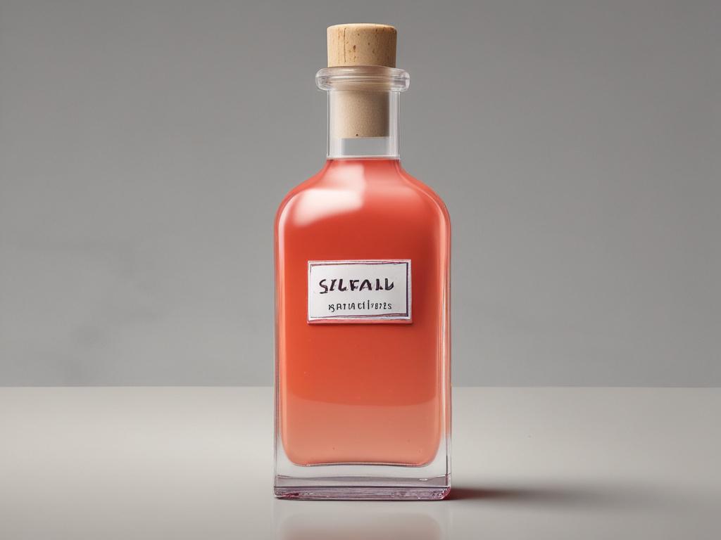 a small bottle of special effects latex on a neutral background, emphasizing the clear liquid and its use for creating skin effects, high-resolution, photorealistic detail