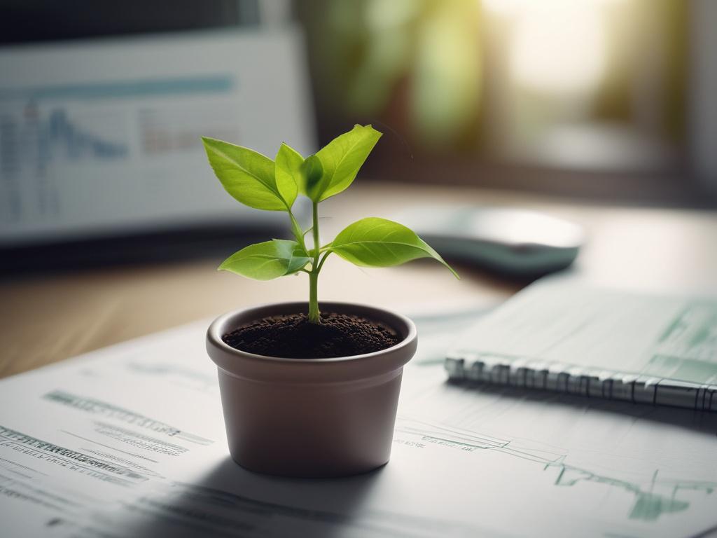 A close up of a green plant growing in soil,