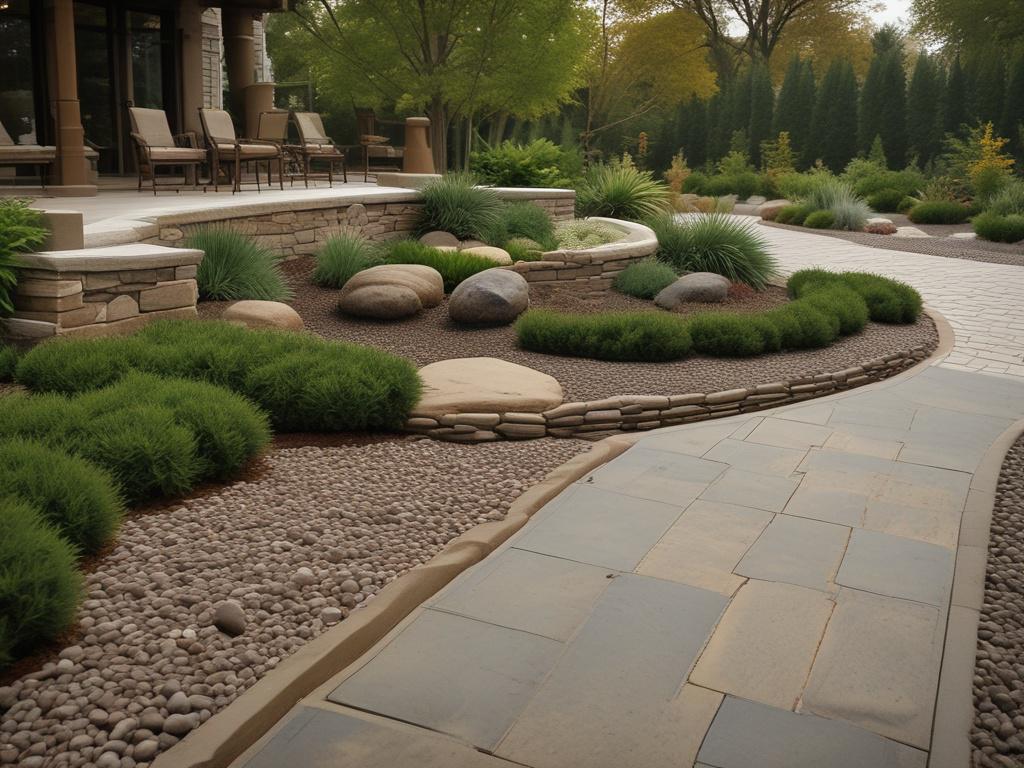Generate a highly detailed, realistic high-resolution photograph reflecting the essence of a blog titled "Inside the World of Runkel Landscape Associates: Redefining Design-Build Landscaping." The image should feature a close-up shot of a skilled landscape designer in action, standing in a beautifully designed outdoor space. The subject should be a middle-aged male or female landscape architect, intently studying a vibrant flower bed, showcasing an array of carefully selected plants that demonstrate expert 