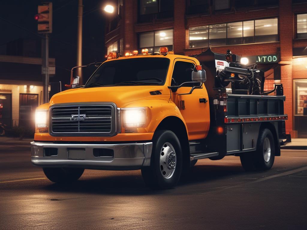 A dramatic nighttime scene featuring a reliable tow truck in