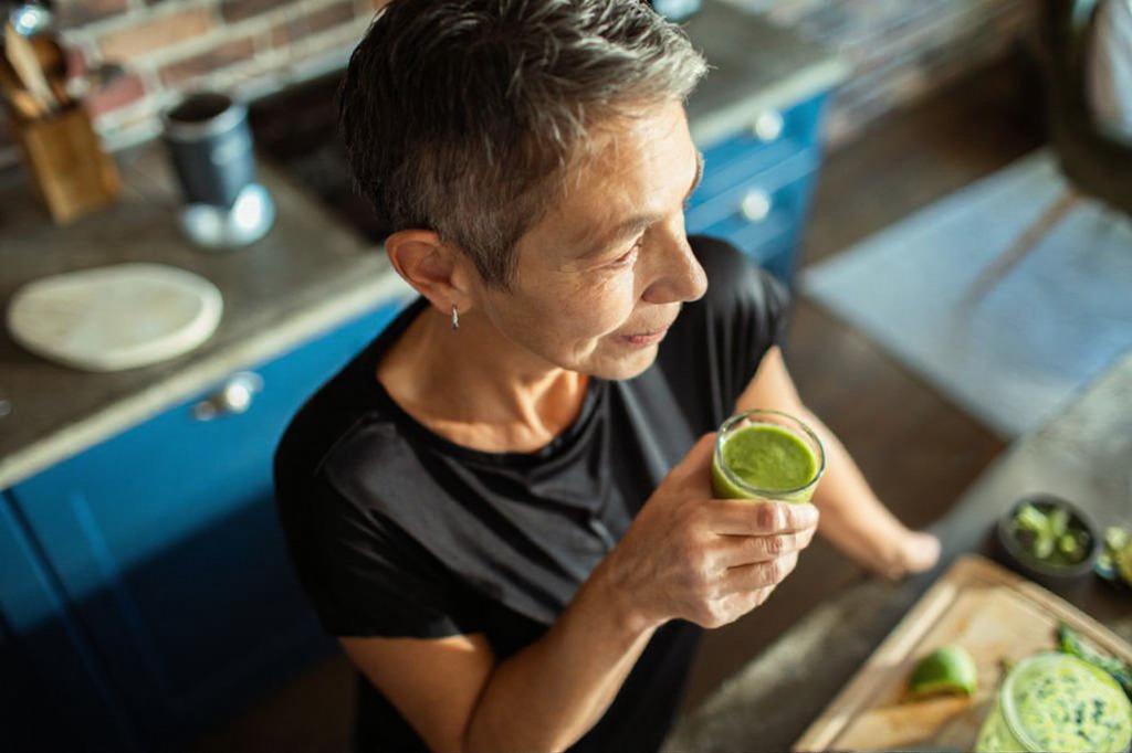 Woman drinking matcha