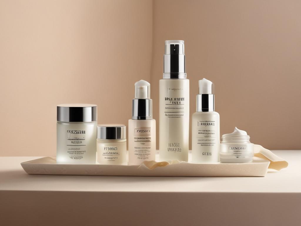 high resolution image of skincare products elegantly arranged on a