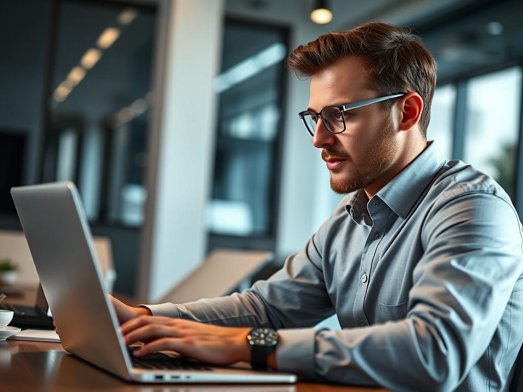 A close up shot of a confident IT consultant working