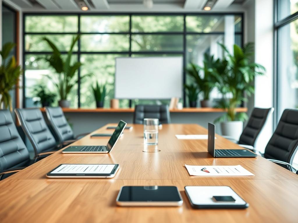 A hyper realistic close up of a conference table set
