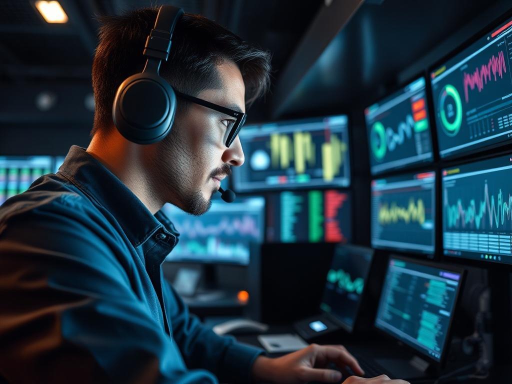 A hyper realistic close up shot of an IT support