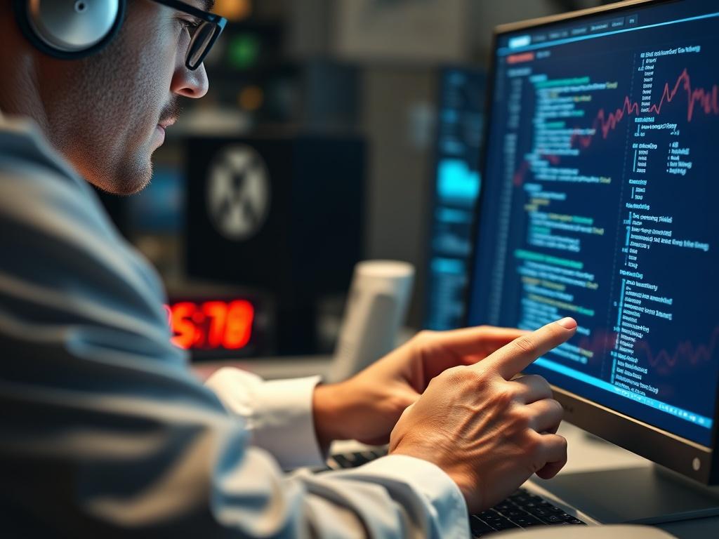 A close up shot of a cybersecurity expert analyzing code