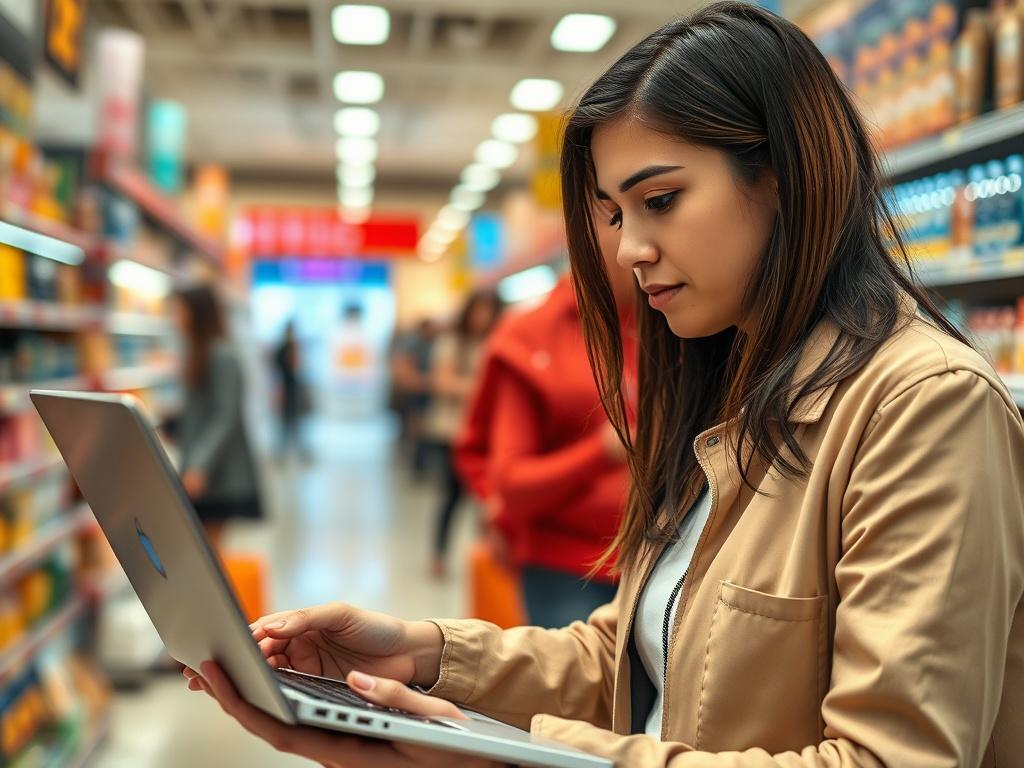 A close up image of a retail analyst reviewing data