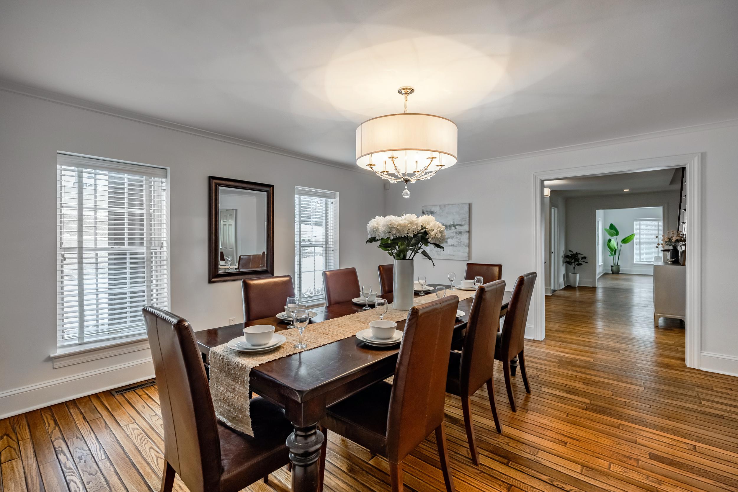 Grand dining room with fresh white paint
