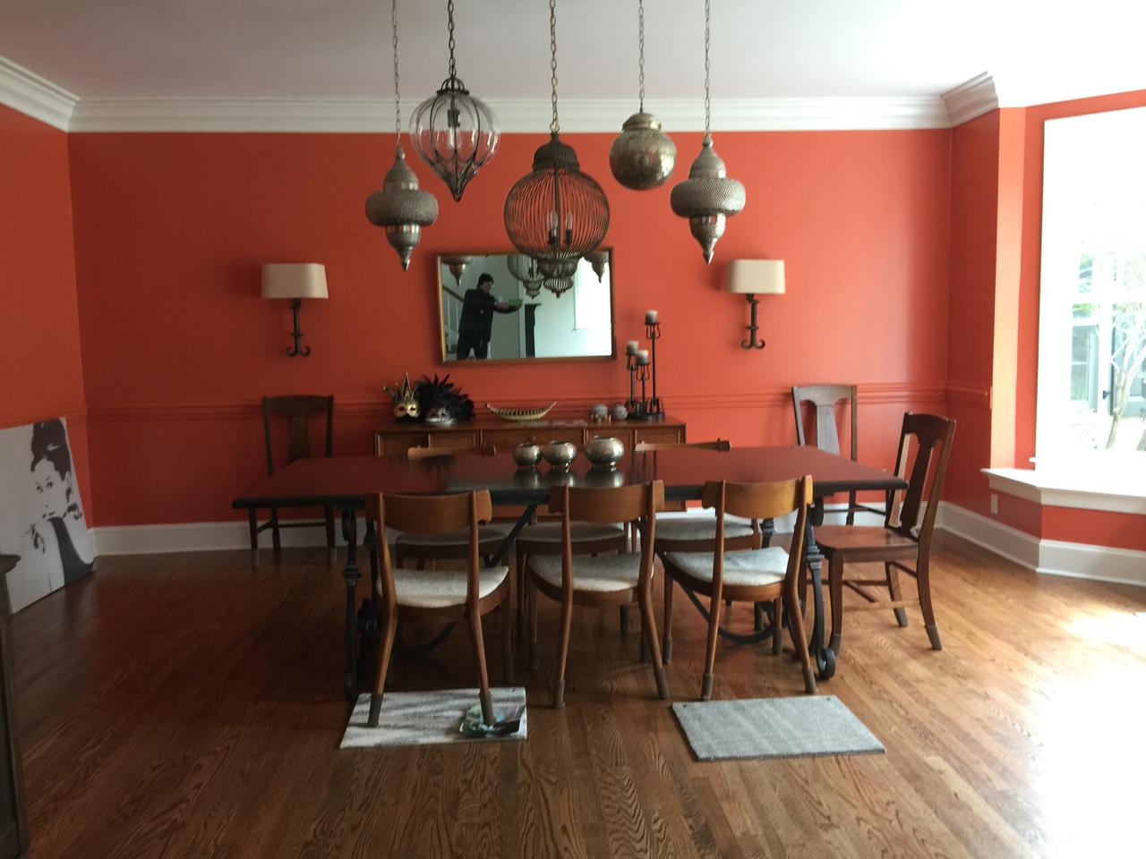 Dining room with red paint