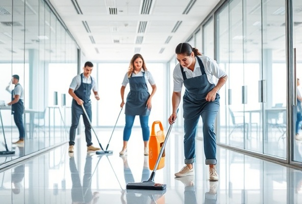 Professional cleaning team in action