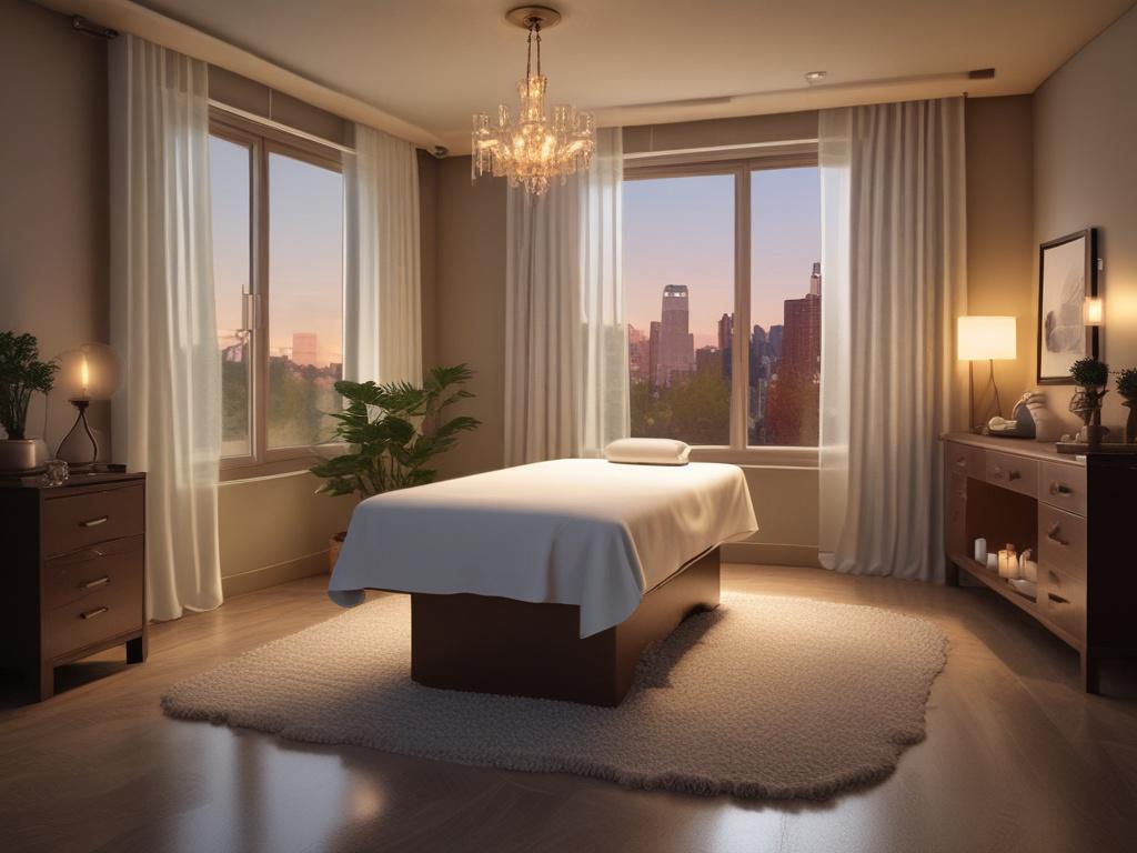 An inviting massage room with soft lighting and calming decor