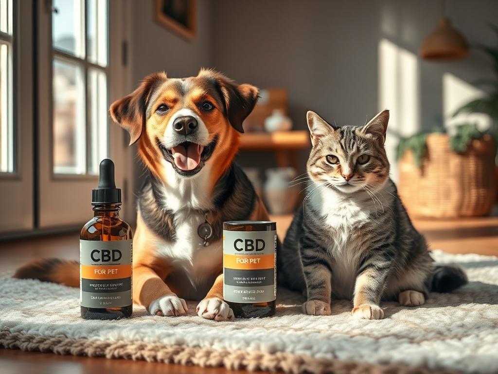 A happy dog and cat sitting together on a soft