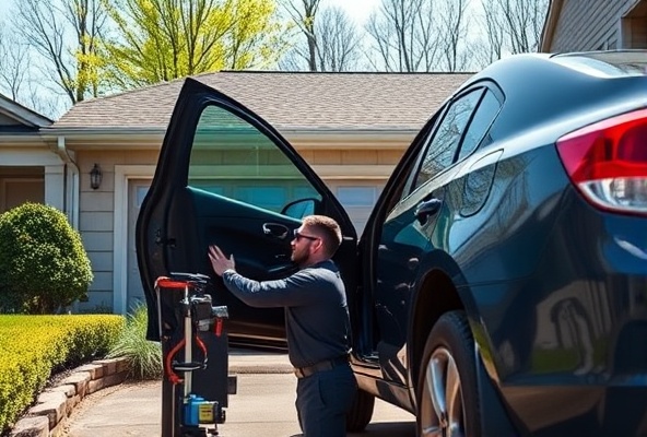 Professional mobile mechanic working on vehicle
