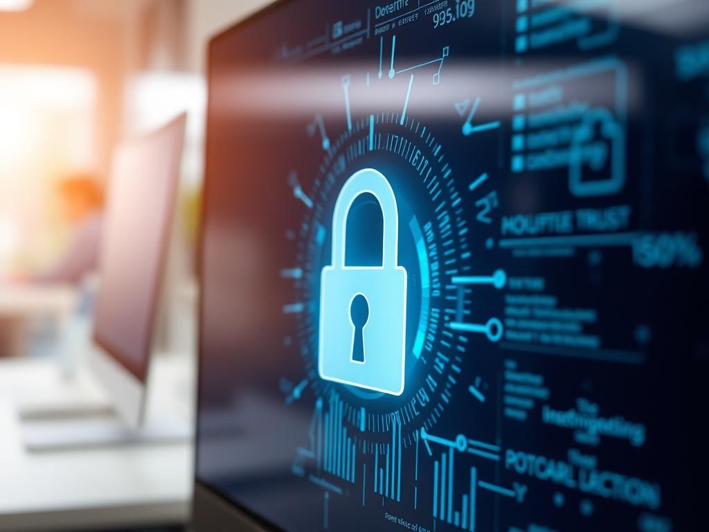 A hyper realistic close up of a digital lock symbolizing