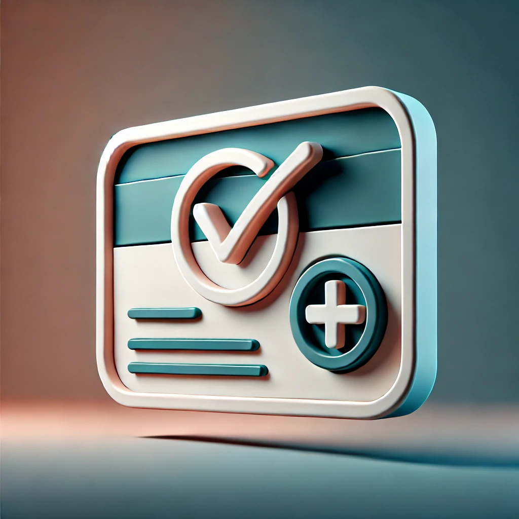 dall·e 2024-08-05 18.49.55 - a 3d abstract minimalist image of a medical card with a checkmark, representing health insurance approval. the medical card should have a clean, moder.webp