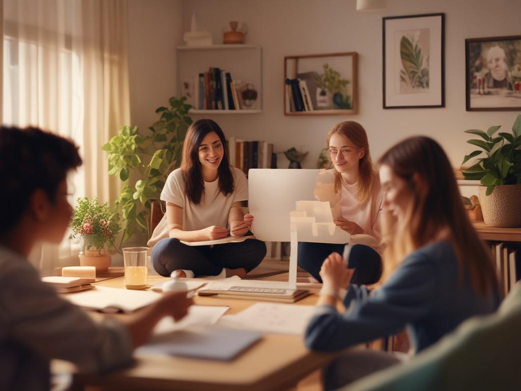 A small group of students participating in an online English