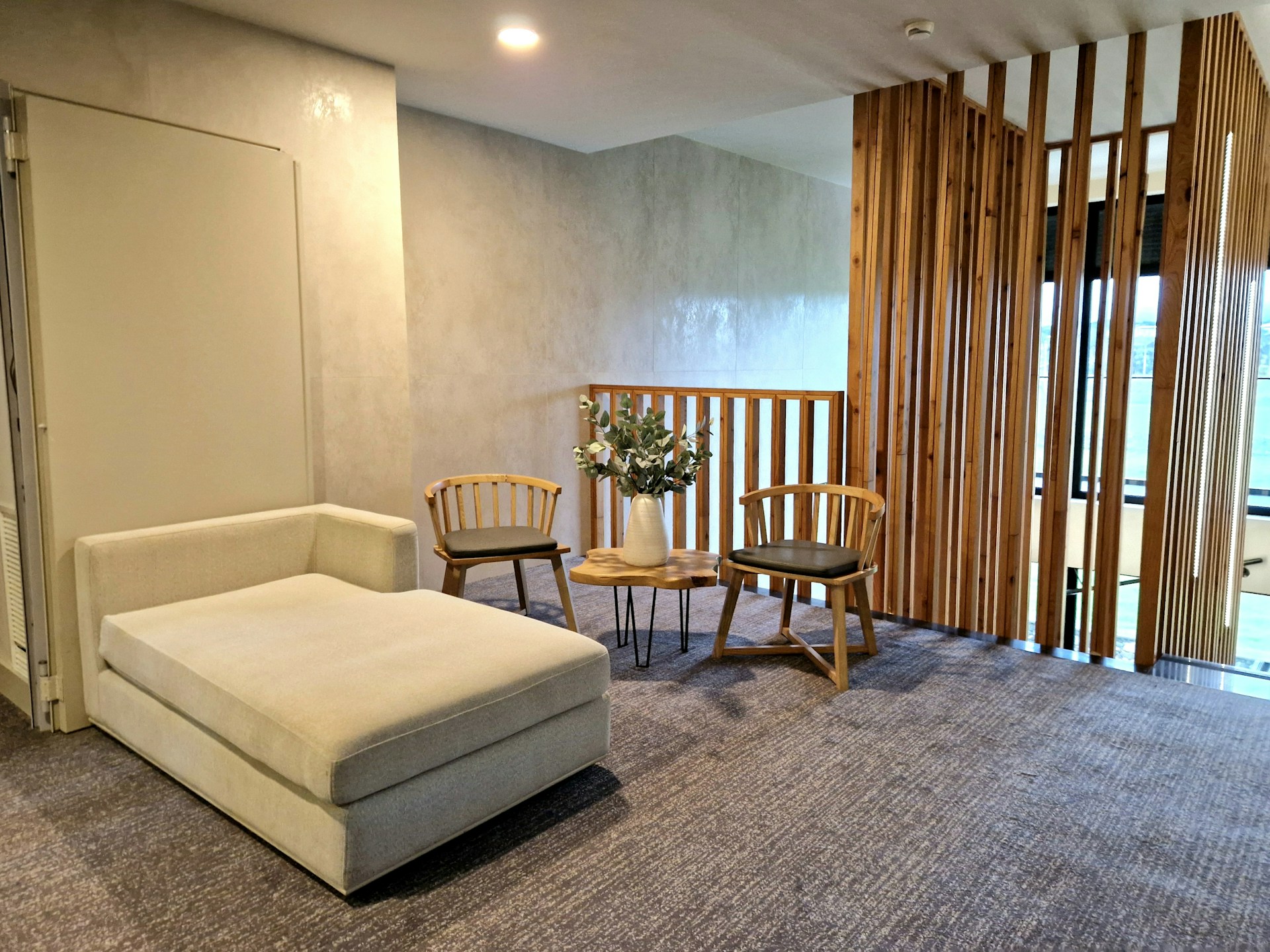 Wellness center waiting area with living wall