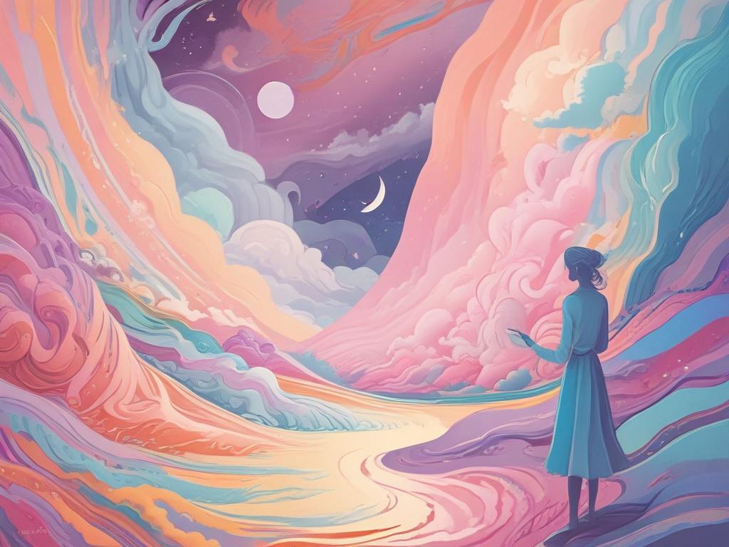 an artistic scene with soft pastel swirls, a person painting