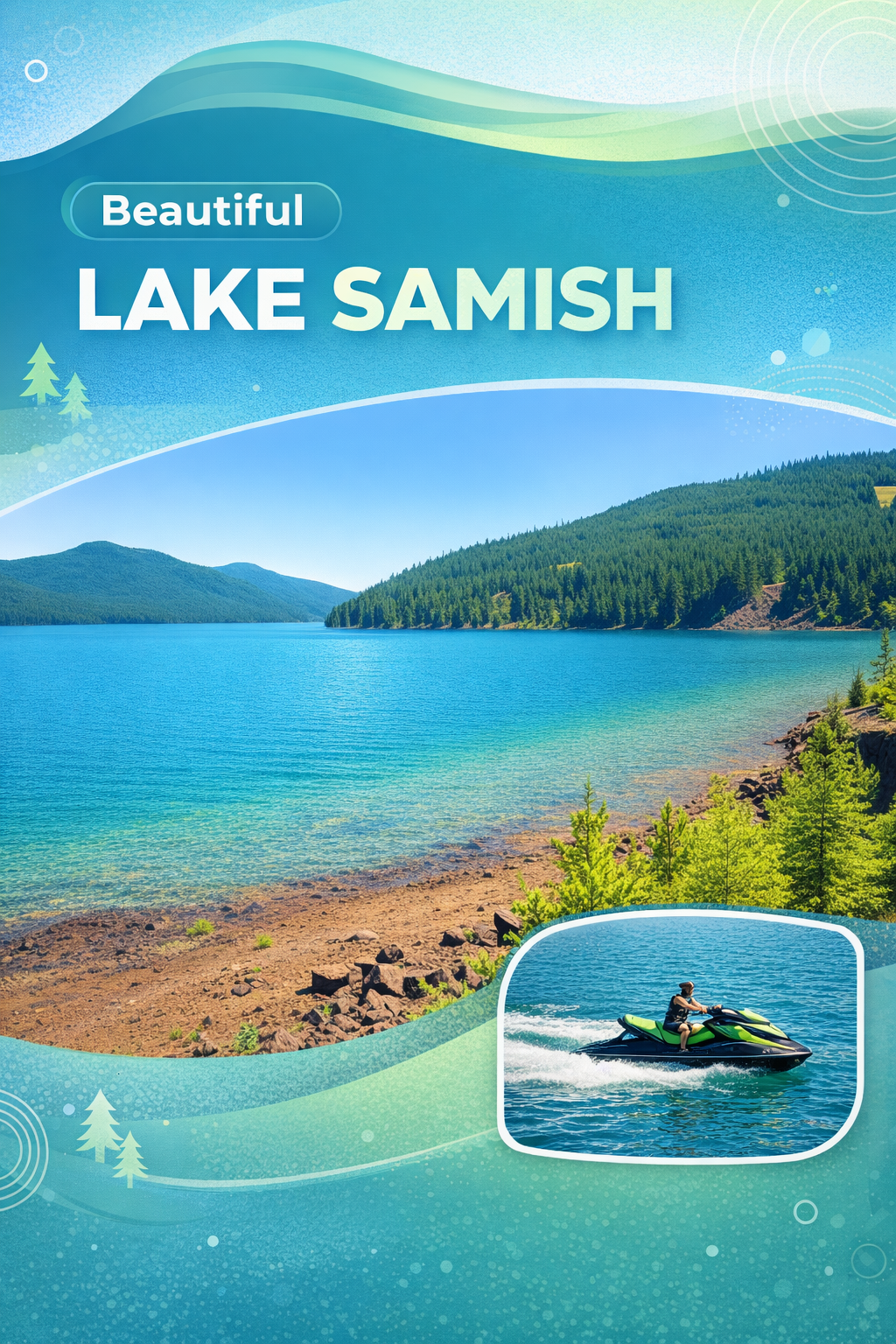 Lake Samish with calm turquoise waters and peaceful shoreline