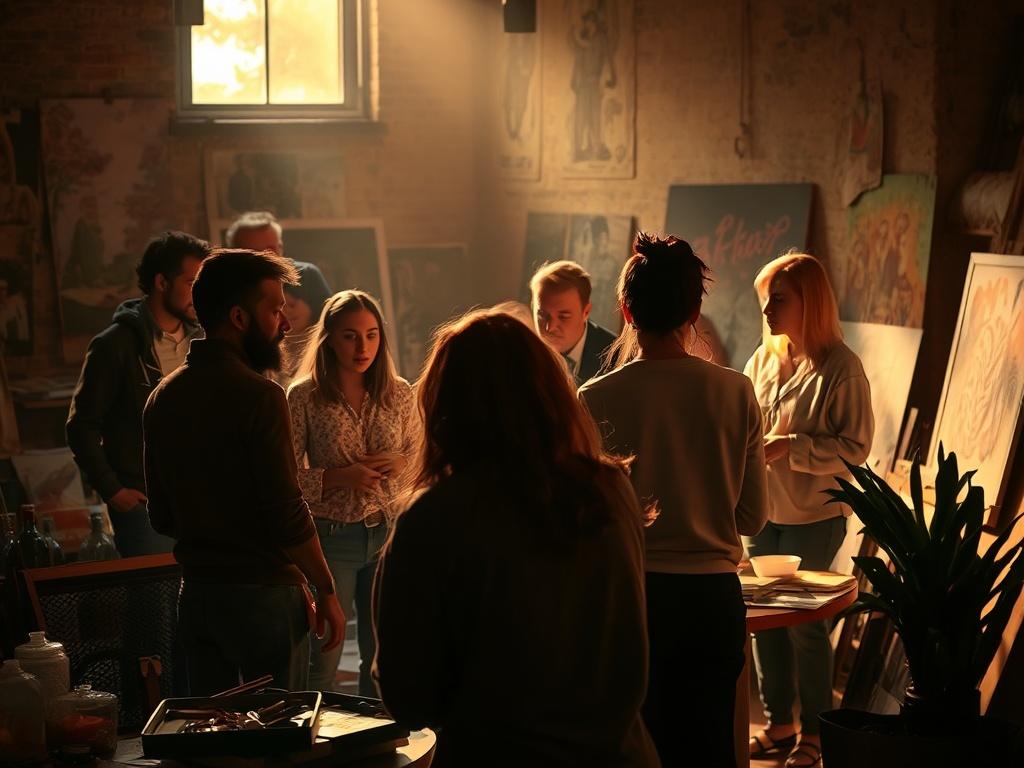 A group of diverse individuals engaging in a creative workshop