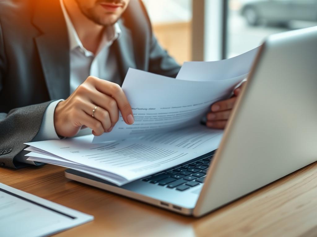 A close up shot of a business owner reviewing financial