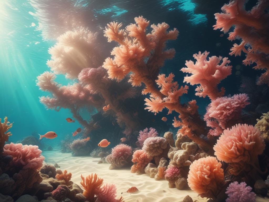 a tranquil underwater scene with light rays filtering through water,