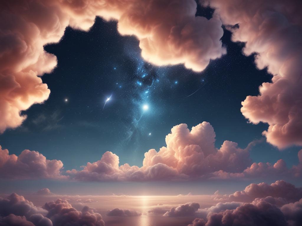 a celestial scene with stars twinkling in a night sky,