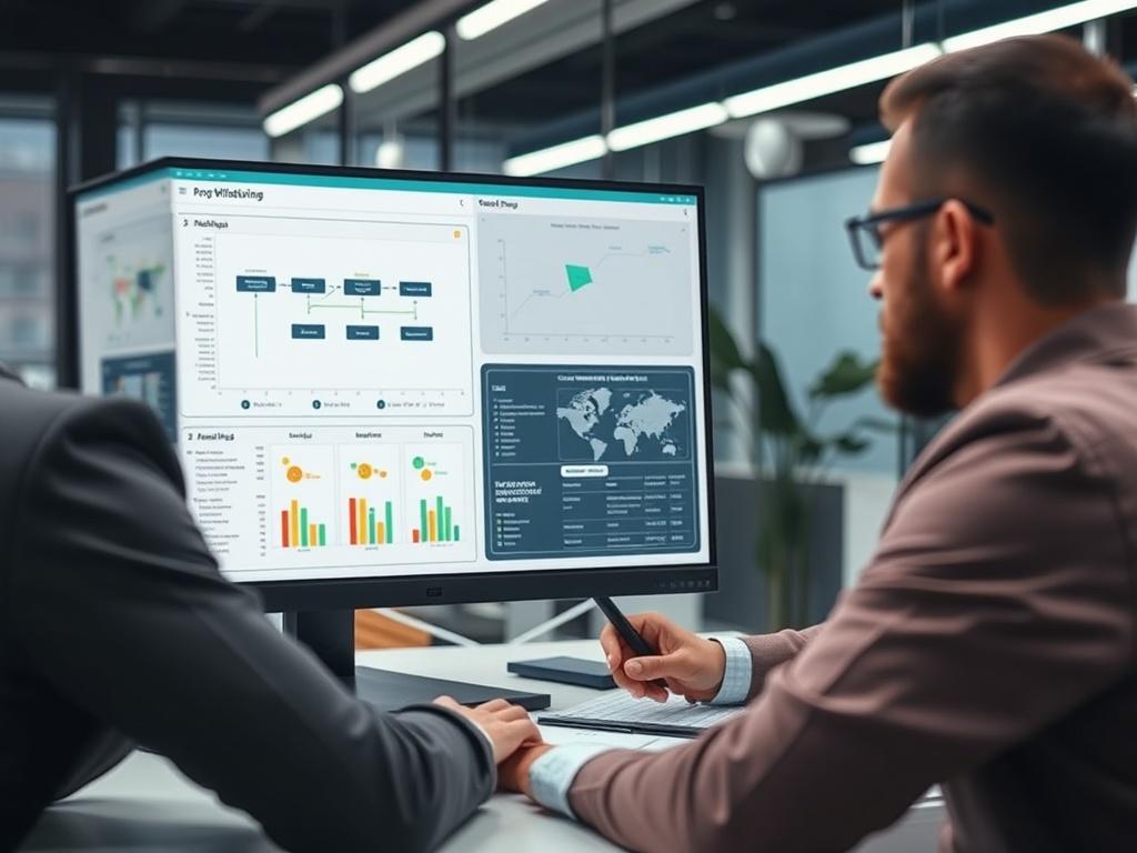 A focused shot of a consultant analyzing workflow charts on