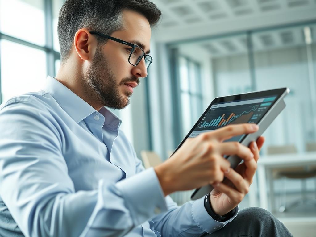 A close up shot of a business consultant analyzing data