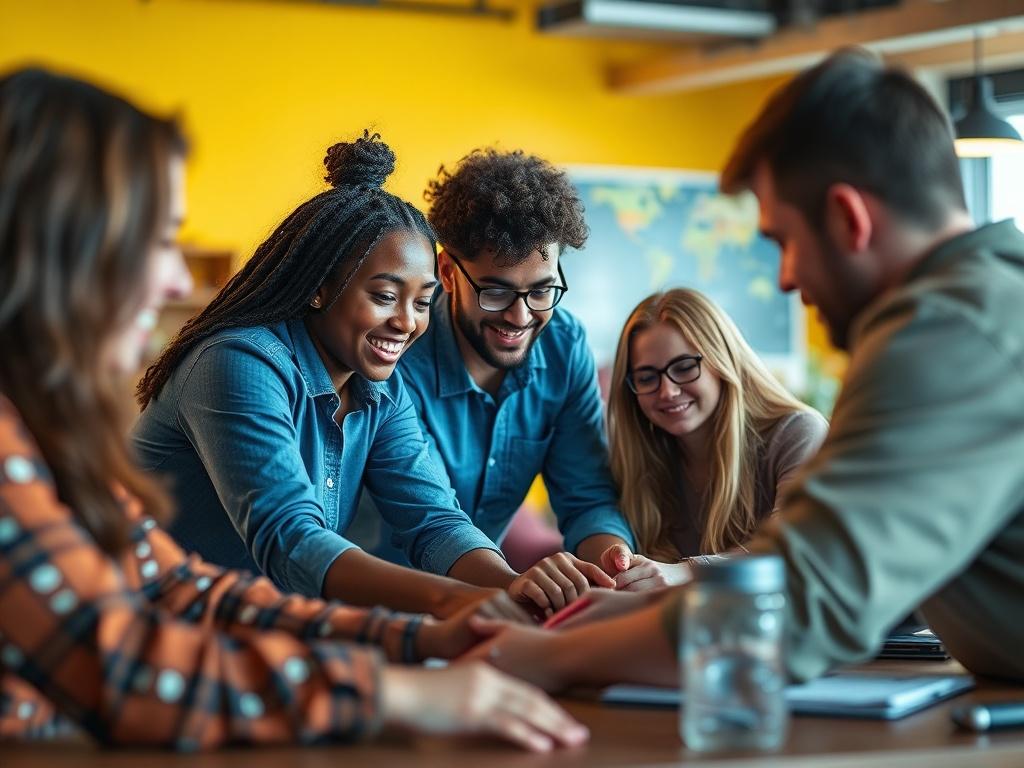 A close up shot of a team building workshop, with